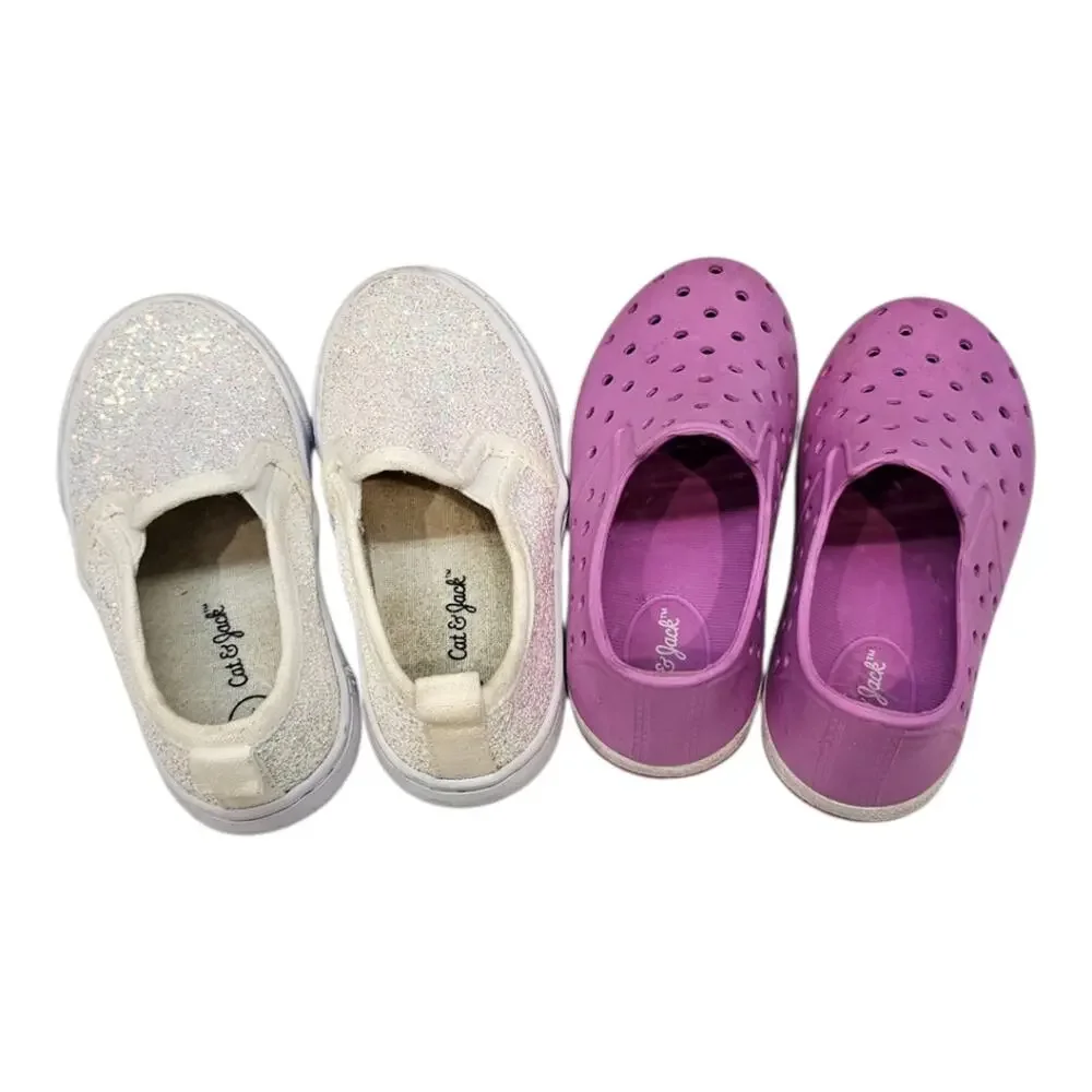 Cat And Jack Girls 2 Pairs of Play Slip On Shoes Size 7